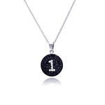 sterling silver number one black and cz dangling necklace