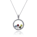 wholesale sterling silver cz circle colorful stars pendant necklace