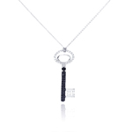sterling silver and black rhodium plated and black cz key pendant necklace