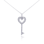 wholesale sterling silver diamond heart key pendant necklace
