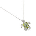 wholesale sterling silver green cz turtle pendant necklace