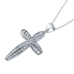 wholesale sterling silver cz rounded cross pendant necklace