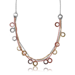 sterling silver multi strands 3 toned with open disc hanging design Italian necklace