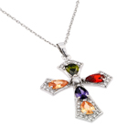 wholesale sterling silver multiple color teardrop cross cz necklace