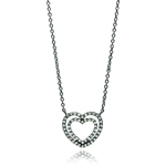 sterling silver black rhodium plated open double heart cz necklace