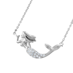 wholesale sterling silver cz mermaid and pearl pendant necklace