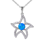 wholesale sterling silver cz open starfish with synthetic blue opal necklace