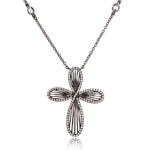 sterling silver black rhodium plated cross with cz border necklace