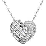 wholesale sterling silver 2 sided baquette cz stones heart necklace