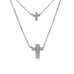 wholesale sterling silver double cross necklace with cz