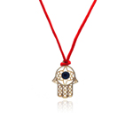sterling silver gold plated open hamsa cz red cord necklace