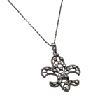 sterling silver black rhodium plated open fleur de lis cz necklace
