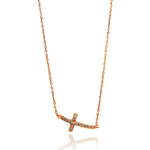 sterling silver rose gold plated sideways cross cz necklace