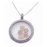 sterling silver tri color cz rhodium plated circle stars pendant necklace