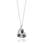wholesale 925 sterling silver and black cz flower heart pendant necklace