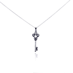 sterling silver black rhodium plated cz key pendant necklace