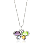 wholesale sterling silver cz colorful butterfly pendant necklace