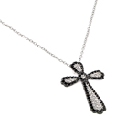 sterling silver black and rhodium plated cross cz necklace