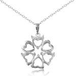wholesale sterling silver personalized 4 hearts mounting 2 open heart flower necklace