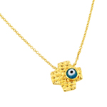 sterling gold plated evil eye blue iris square cross pendant necklace
