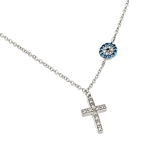 wholesale sterling silver cz cross with blue cz circle pendant necklace