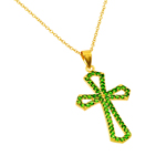 sterling silver gold plated cross with green cz stones pendant necklace