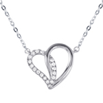sterling silver dual open heart pendant with cz accents necklace