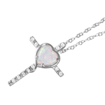 wholesale sterling silver heart opal cz cross pendant necklace