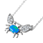 wholesale sterling silver crab necklace with cz and synthetic blue opal