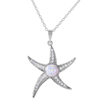 wholesale sterling silver cz starfish with white center necklace