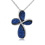 sterling silver black rhodium and rhodium plated cross with blue and cz