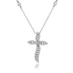wholesale sterling silver cz wavy cross necklace