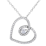 wholesale sterling silver cz open script heart necklace