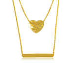 sterling silver gold plated double chain heart and bar necklace
