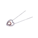 sterling silver cz rhodium and rose gold plated heart pendant necklace