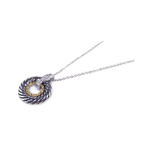 sterling silver cz gold and rhodium plated twisted circle pendant necklace