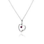 sterling silver red cz rhodium plated heart pendant necklace