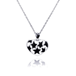 sterling silver black rhodium and rhodium plated star heart cz necklace