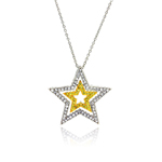 sterling silver/yellow cz rhodium plated triple star pendant necklace