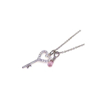 sterling silver pink cz rhodium plated heart key pendant necklace
