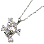 sterling silver cz black rhodium plated skull pendant necklace