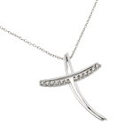 wholesale sterling silver cz at curved open cross pendant necklace