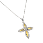 wholesale sterling silver and yellow cz 4 petal flower pendant necklace