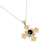 sterling silver and gold plated box cross with black cz pendant necklace