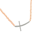 wholesale sterling silver cz cross pendant with champagne pearl chain necklace