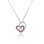 sterling silver red cz rhodium plated double heart pendant necklace