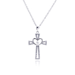wholesale sterling silver heart open cross cz necklace