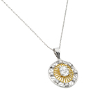 sterling silver gold and rhodium plated circle center cz necklace