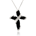 wholesale sterling silver black onyx cross cz necklace