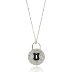 wholesale sterling silver black and cz key lock necklace
